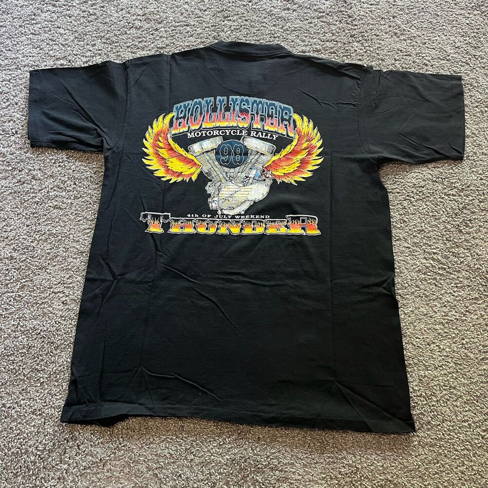 Vintage 1998 Hollister Bike Rally T Shirt Thunder Flames Moto Biker Size XL 90s